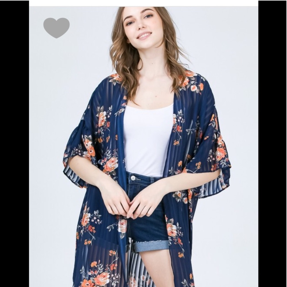 Navy multi floral kimono